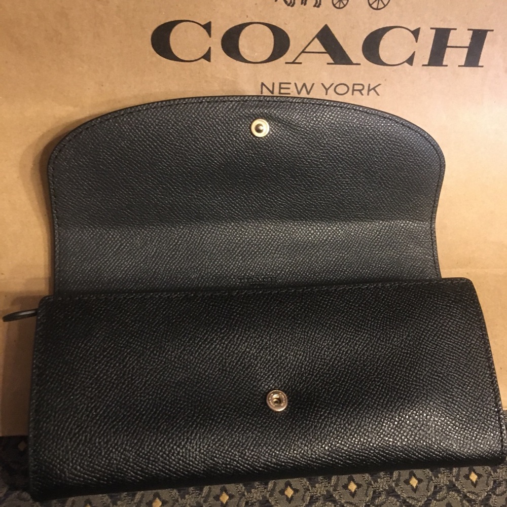 Coach crossgrain Black leather fold snap wallet SALE $99 - Picture 2 of 6
